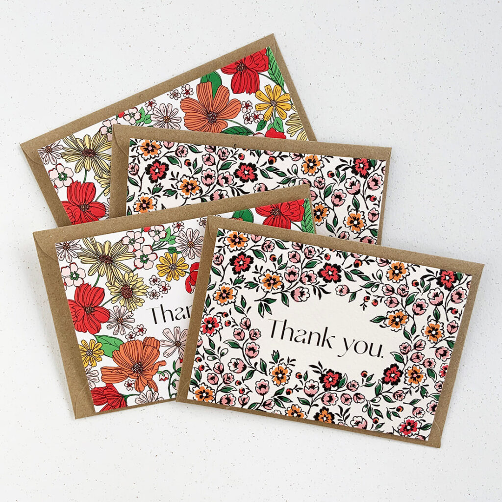 Set of 4 Red Floral Thank You Cards – Prints by Jo Moloney