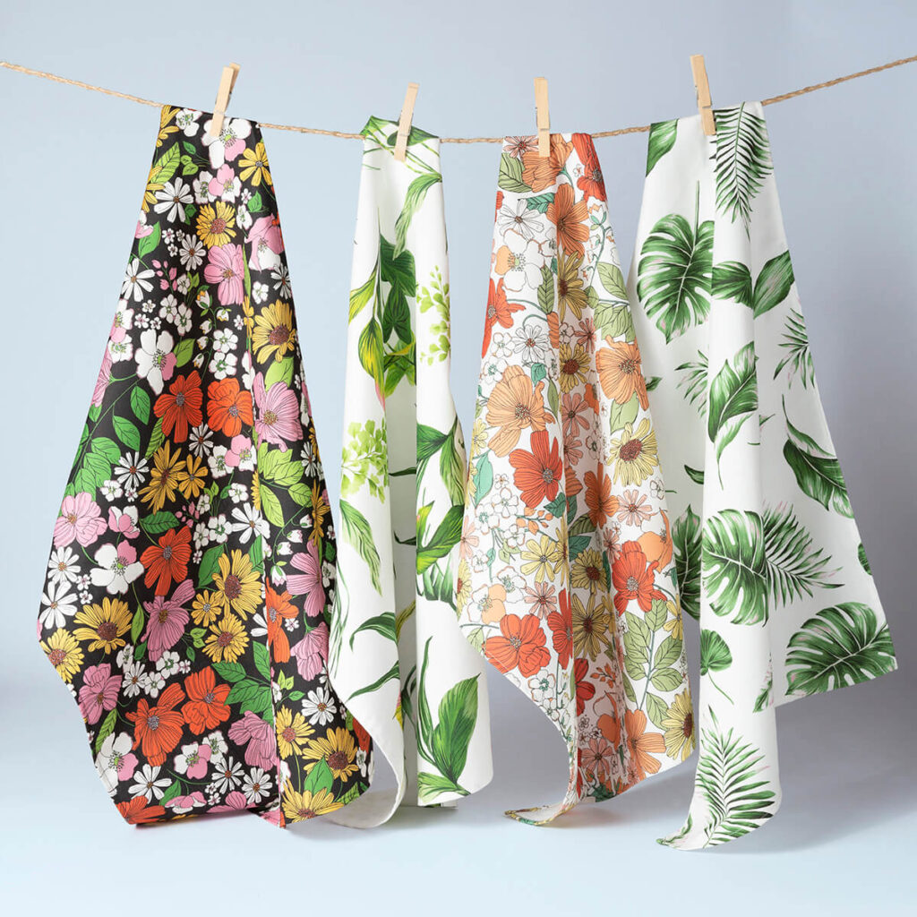 Tea towels hanging on a line