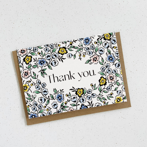Blue ditsy floral Thank you card