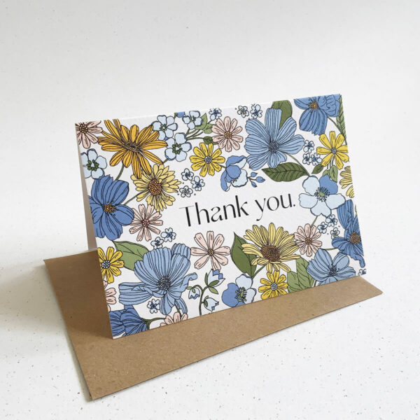 Blue Thank you card standing up